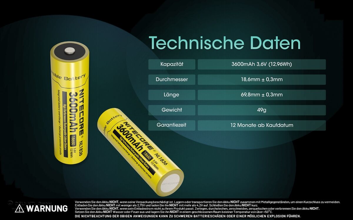 Nitecore Li-Ion Akku Typ 18650 - 3600mAh - NL1836