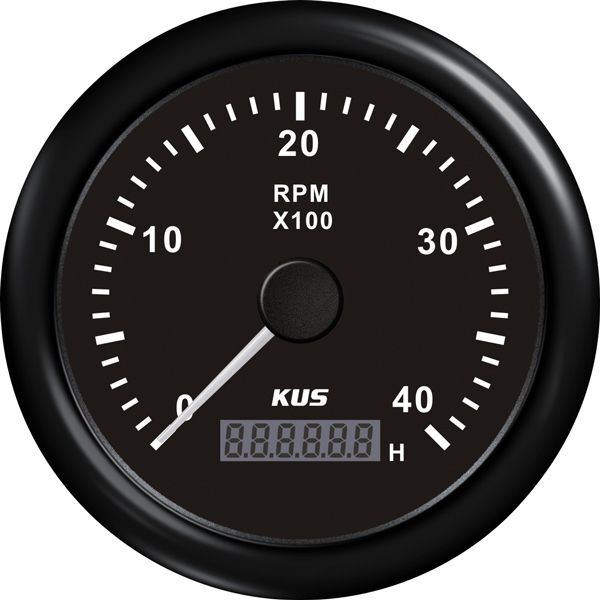 KUS Drehzahlmesser mit Betriebsstundenzähler f.Benzinmotoren 0-4000U/min 1-10p 12/24V D=85mm