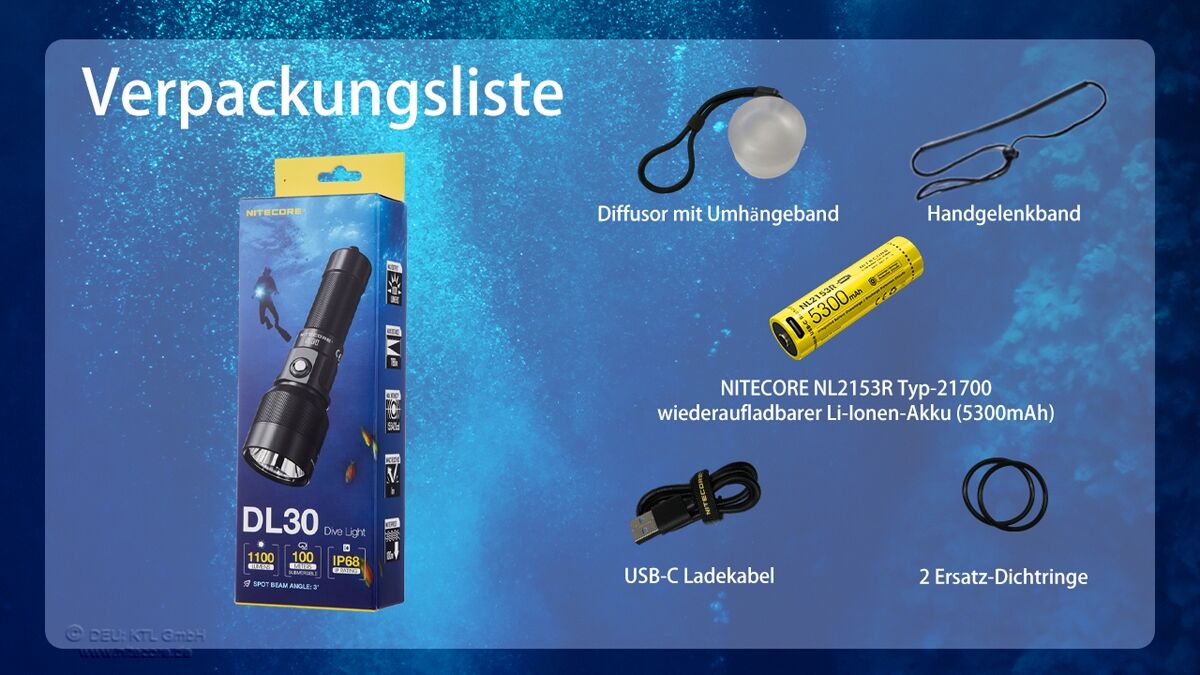Nitecore Tauchlampe DL30 - 100 Meter wasserdicht