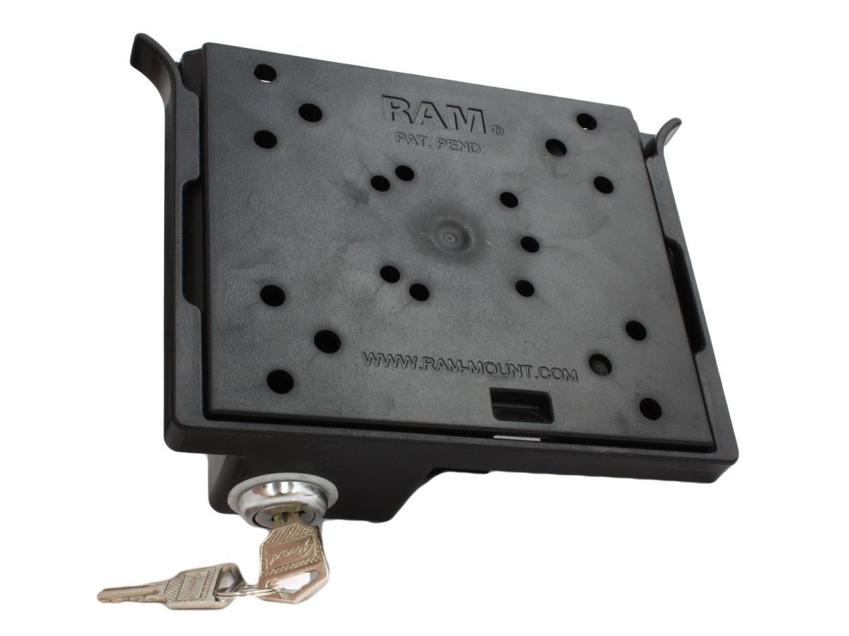 RAM Mounts abschließbare Verbundstoff-Halteschale für Monitore - Unterseite AMPS-Aufnahme, Oberseite VESA 75 mm / 100 mm Raster, im Polybeutel