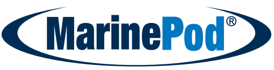 Das blaue Markenlogo von MarinePod eingefasst in einen ovalen Kreis auf weißem Hintergrund.