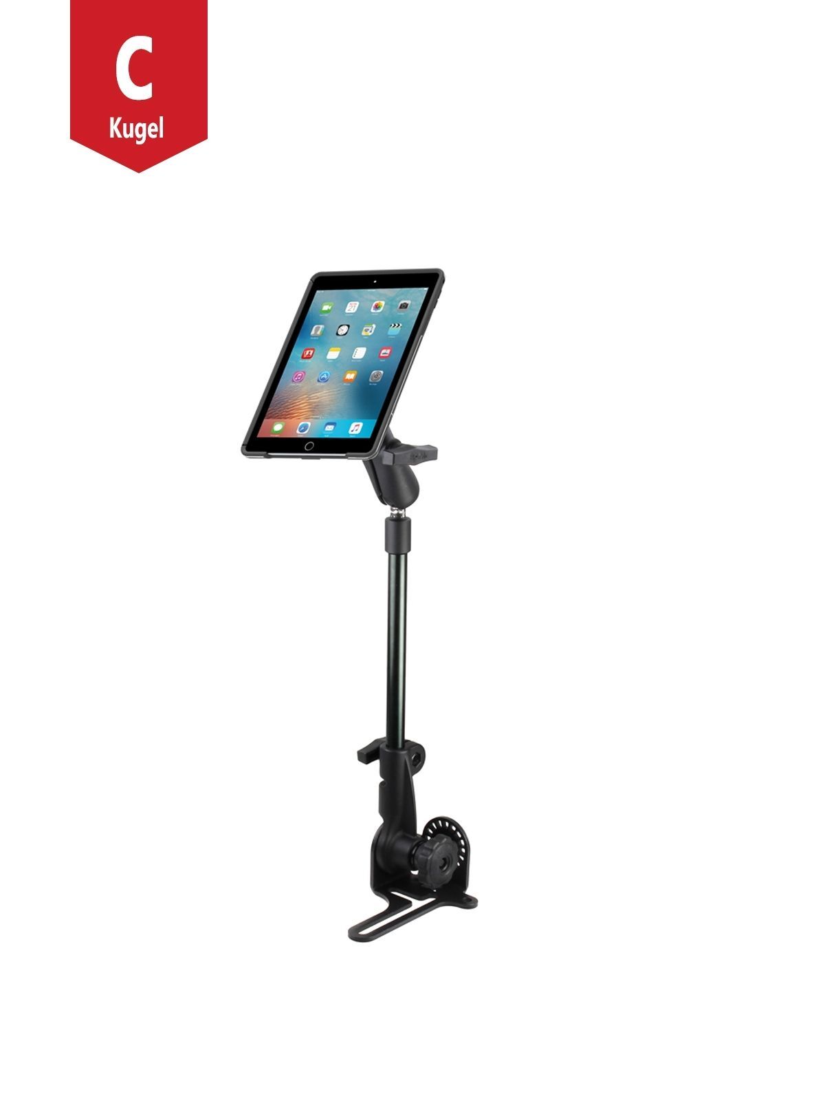 RAM Mounts Pod HD Universal Fahrzeughalterung mit Otterbox Universe-Adapter - Ratchet-System, max. 80 cm hoch, mittlerer Verbindungsarm, runde Basispl