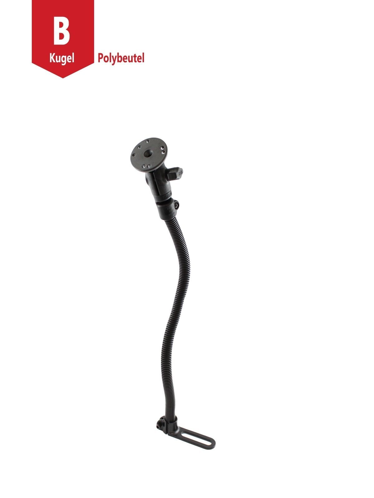 RAM Mounts Pod I Sitzschienen-Adapter mit AMPS-Anbindung - flexibler Stab (ca. 450 mm), runde Basisplatte, B-Kugel (1 Zoll), im Polybeutel