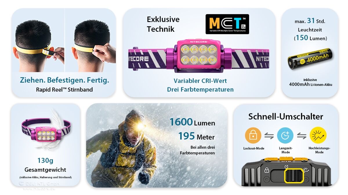 Nitecore UT6 - 1600 Lumen, NL1840R, purple