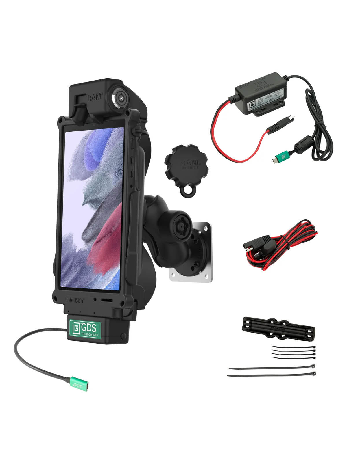 RAM Mounts GDS Tough-Dock Halteschale Set (Schlüsselverriegelung) für Samsung Tab A7 Lite (8.7“) & A9 in IntelliSkin Schutzhülle - USB-C-Anschluss