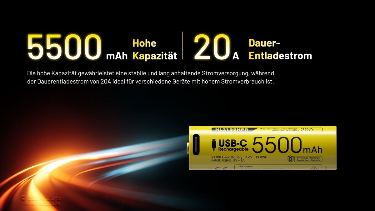 Nitecore 21700 Akku, USB-C, 5500mAH, NL2155HPR