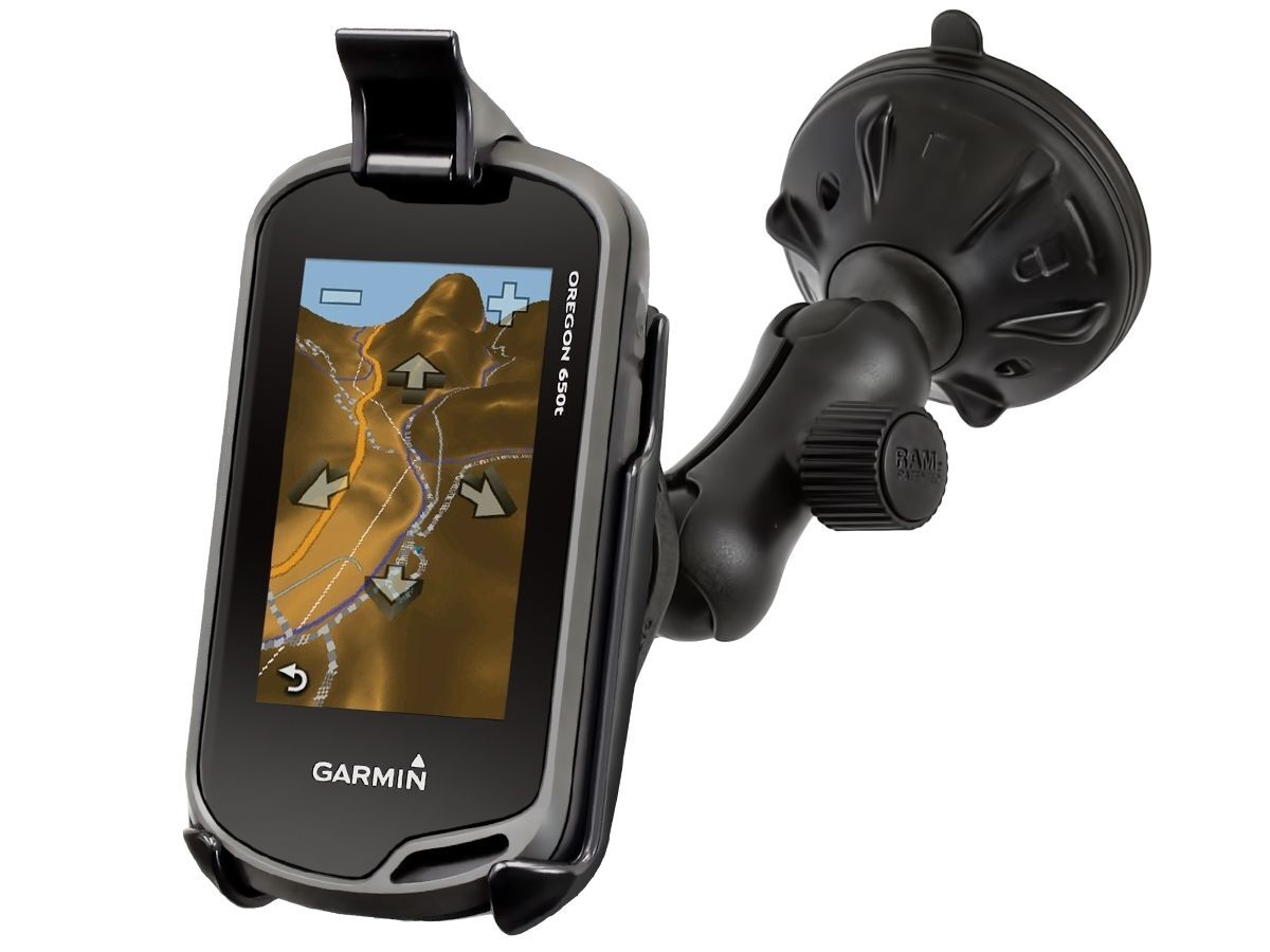 RAM Mounts Verbundstoff Saugfuss-Halterung Garmin Oregon Serie - kurzer Verbindungsarm (ca. 50 mm), Diamond-Basisplatte (Trapez), Halteschale, B-Kugel