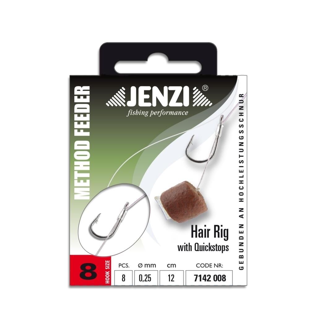Jenzi Method Feeder Hair Rig mit Quickstop, Länge 12,0 cm, Durchmesser 0,25 mm, Hakengröße 8
