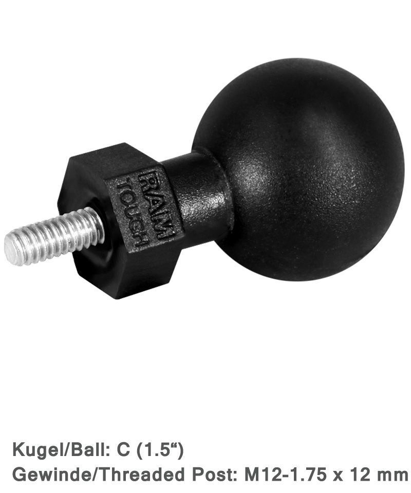 RAM Mounts Tough-Ball mit M12-1,75 x 12 mm Gewindestift - C-Kugel (1,5 Zoll), im Polybeutel