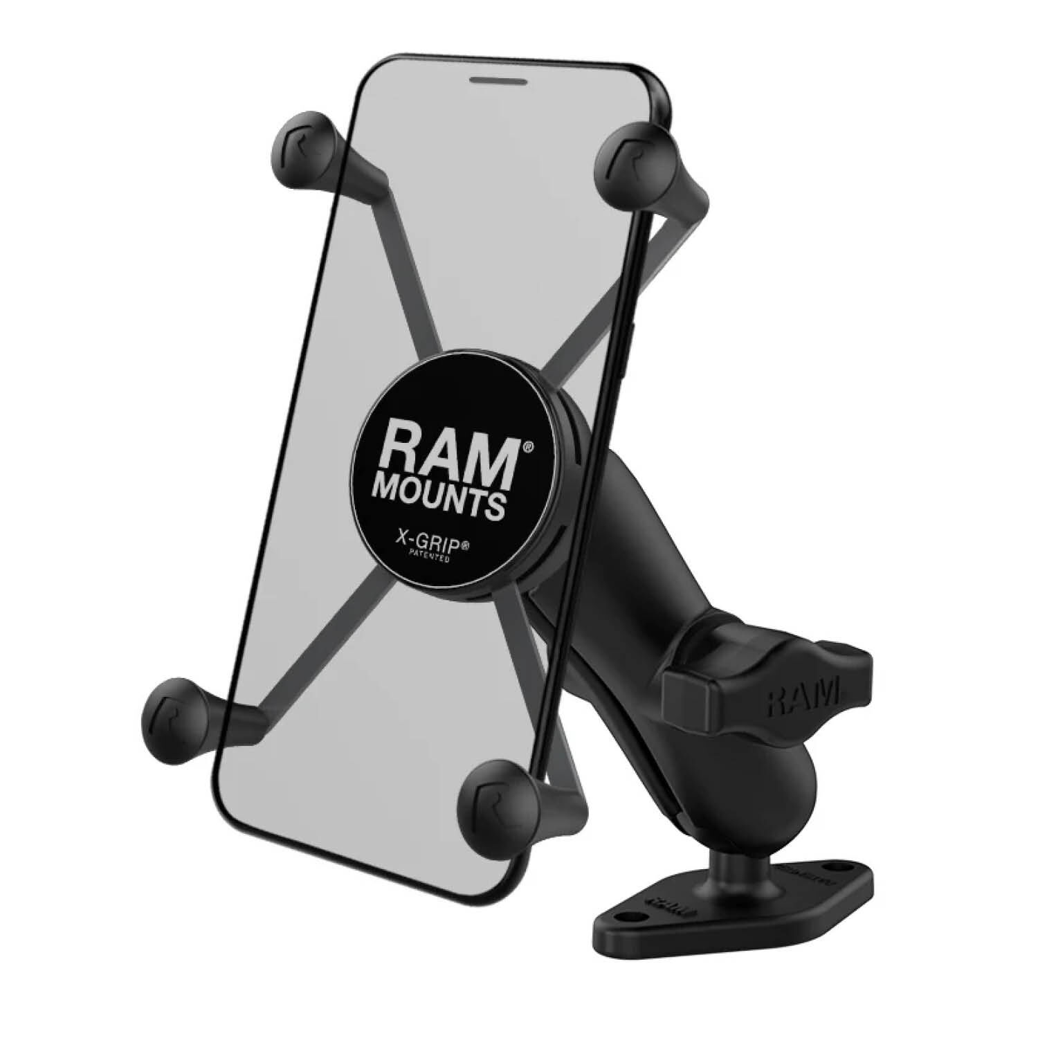 RAM Mounts X-Grip Aufbauhalterung für Smartphones - Bis 114,3 mm Breite - Mittlerer Verbindungsarm - Diamond-Basisplatte (Trapez) - B-Kugel (1 Zoll) - Schrauben-Set