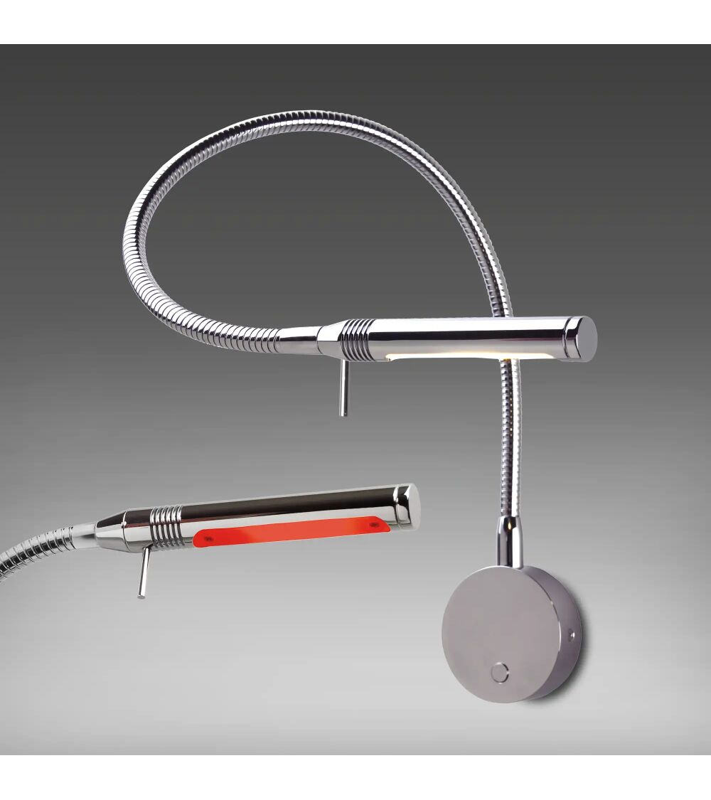 Prebit LED-Flexleuchte in Chrom glanz mit flexiblem Arm und umschaltbarem Licht in Rot und Warmweiß