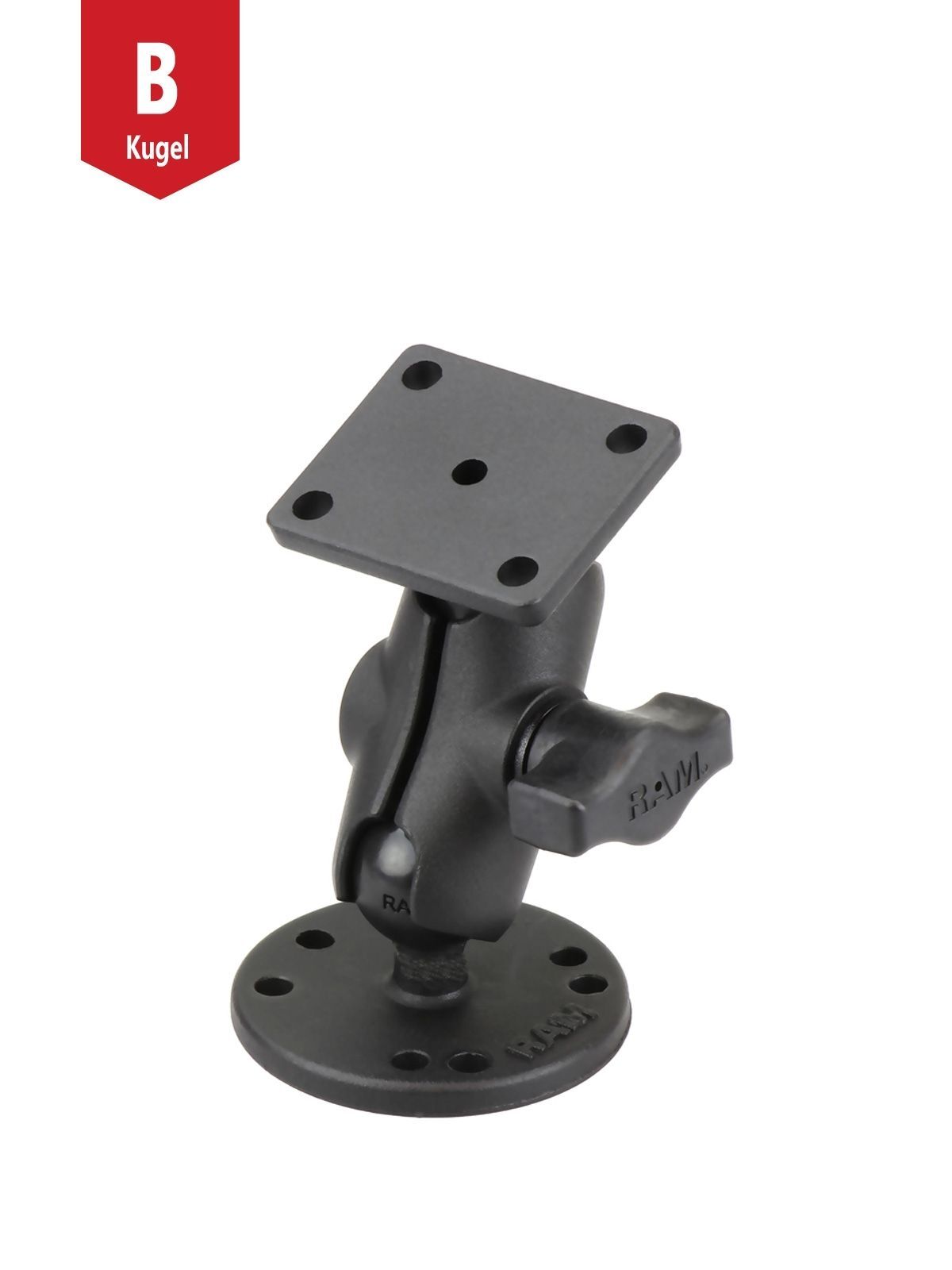 RAM Mounts Aufbau-Set - B-Kugel (1 Zoll) - 1x Runde Basisplatte (AMPS) - Kurzer Verbindungsarm (ca. 61,46 mm) - 1x Rechteckige Basisplatte (AMPS)