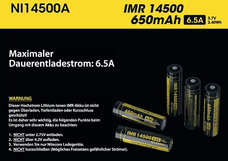Nitecore Li-Ion Akku Typ 14500IMR - 650mAh