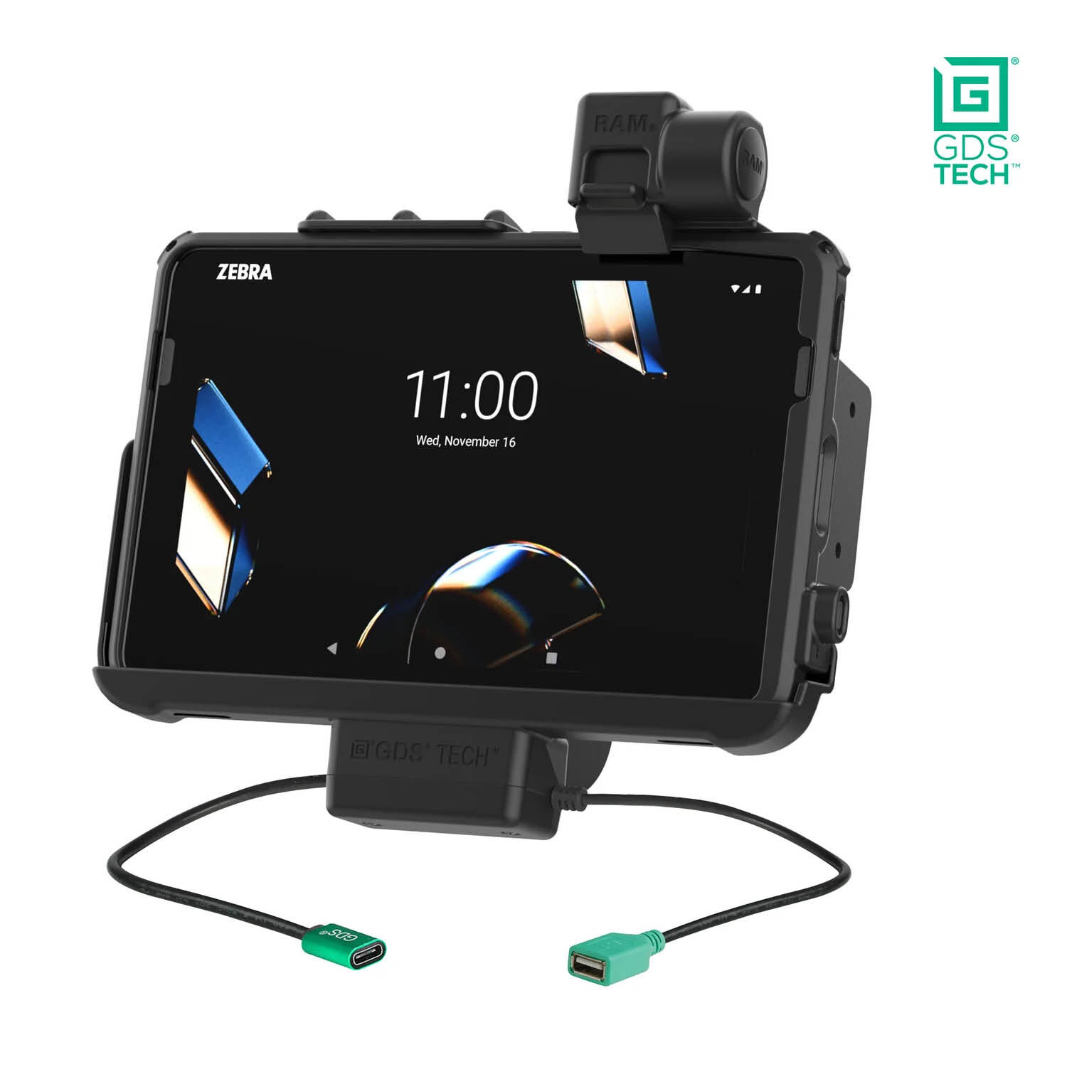 RAM Mounts GDS Form-Fit Halteschale (Schnappverschluss) für Zebra ET40 & ET45 (10“) Tablets in IntelliSkin Schutzhülle - USB-C & USB-A-Anschluss