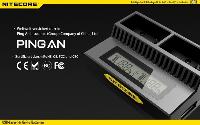 Nitecore USB-Ladegerät UGP3 für GoPro HERO3/3+ Akk