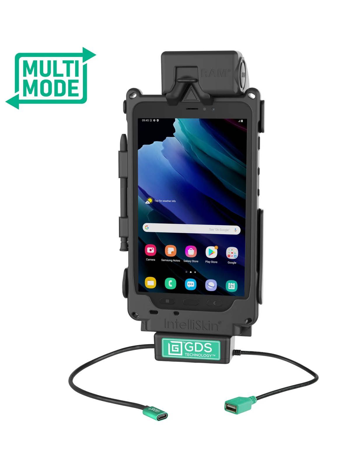 RAM Mounts GDS Tough-Dock Halteschale (Schnappverschluss) für Samsung Tab Active3 & Active5 - in IntelliSkin Next Gen Schutzhülle - Multi-Mode - USB-C & USB-A-Anschluss