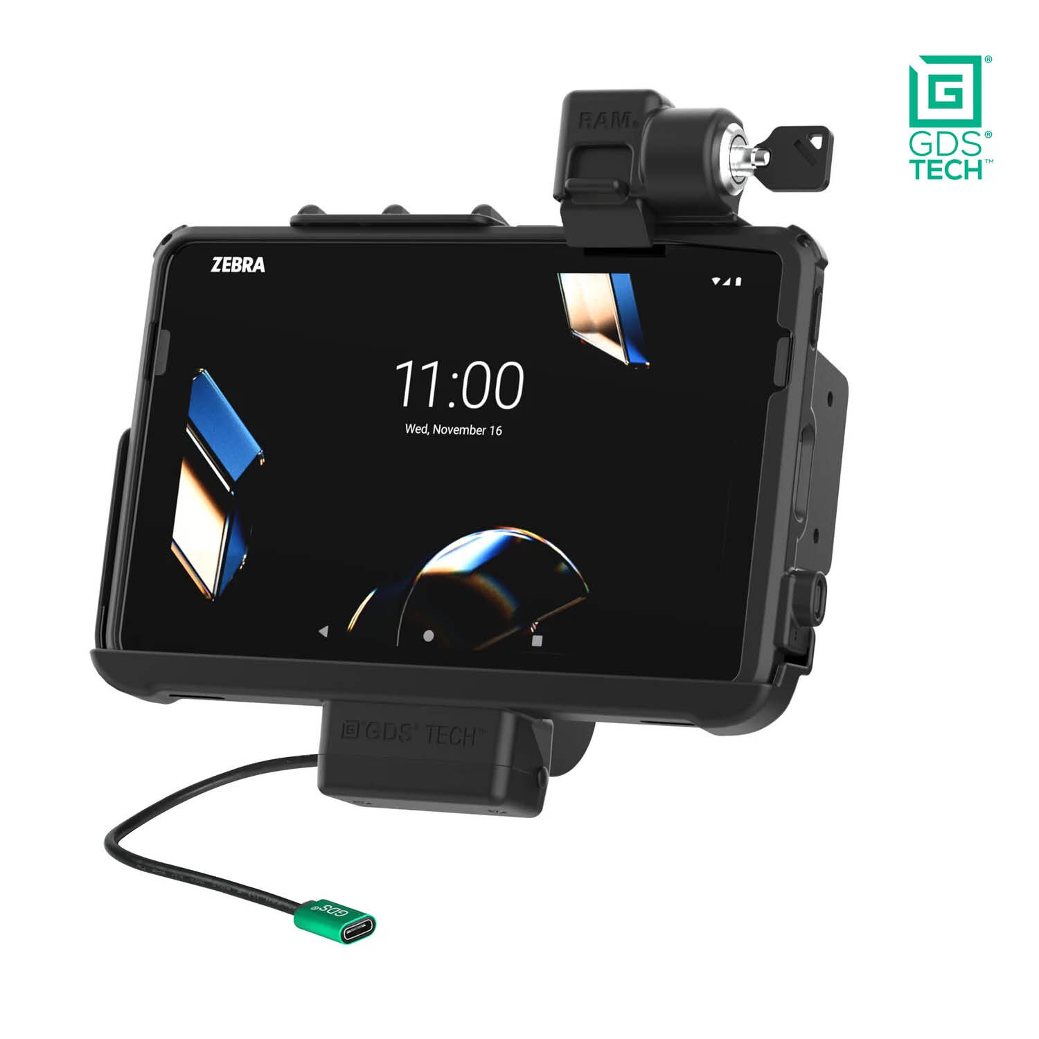 RAM Mounts GDS Form-Fit Halteschale (Schlüsselverriegelung) für Zebra ET40 & ET45 (10") Tablets in IntelliSkin Schutzhülle - USB-C-Anschluss
