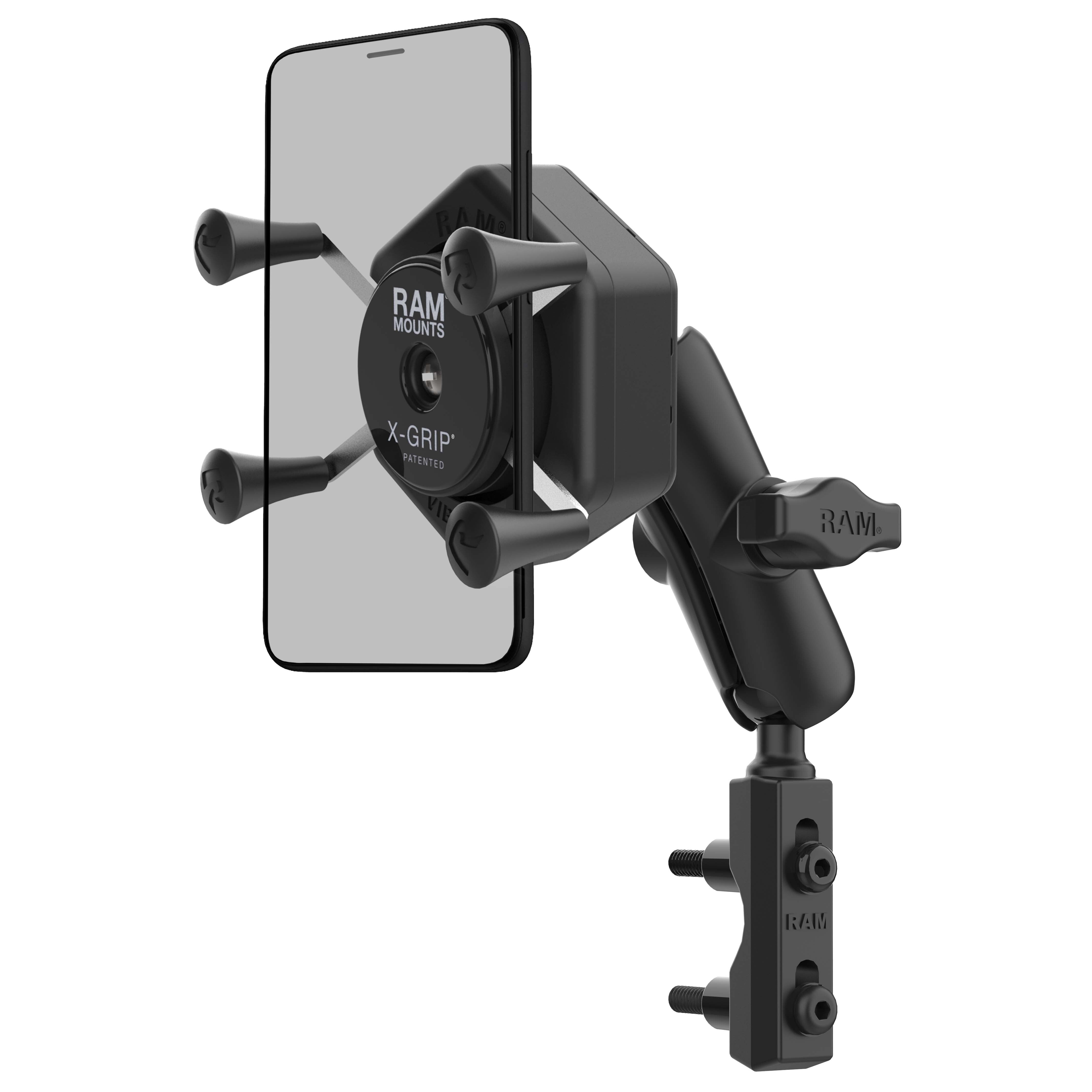 RAM Mounts X-Grip Motorrad-Halterung für Smartphones bis 82,6 mm Breite mit Vibe-Safe Adapter - B-Kugel (1 Zoll), mittlerer Verbindungsarm