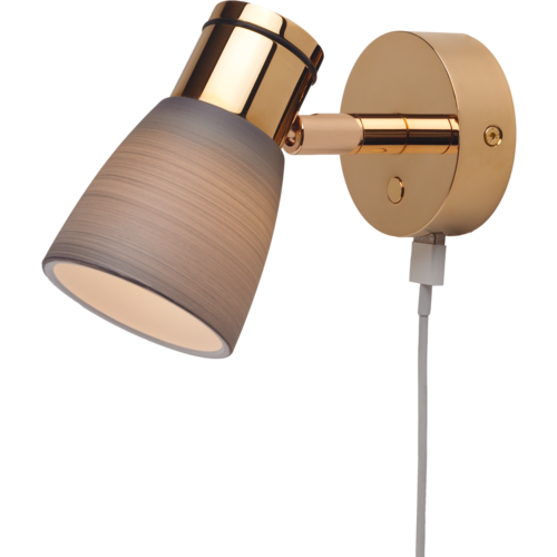 LED-Anbauleuchte R1-1, D2W, gold-glanz, warmweiß, 10-30V DC, max. 3W, Glas Titan grau, mit Dimmer