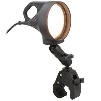 RAM Mounts Spotlight mit Tough-Claw Halterung - Tough-Claw (mittel), mittlerer Verbindungsarm, B-Kugel (1 Zoll), gewendeltes Kabel mit Zig.-Anzünder-A