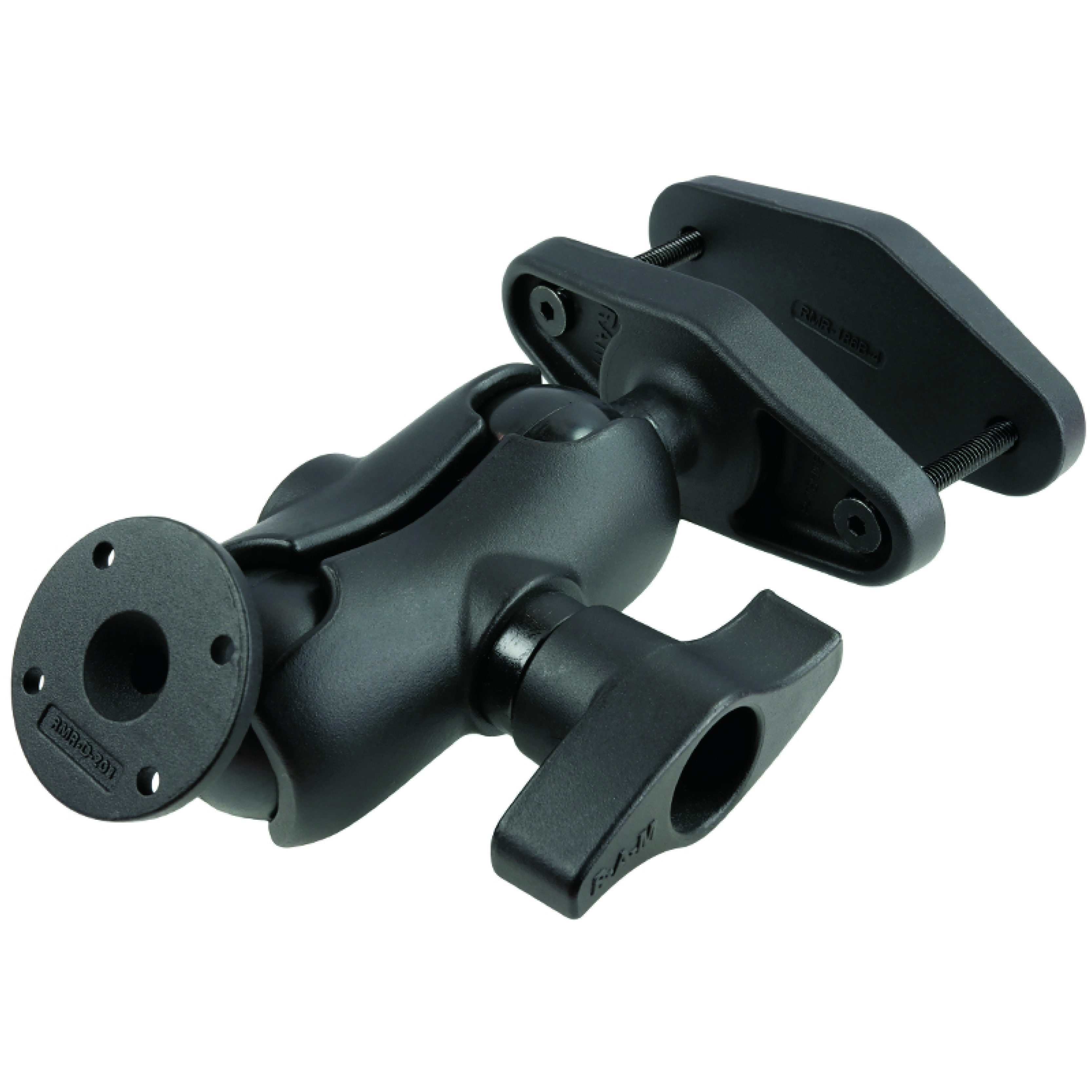 RAM Mounts Rohrklemmen Aufbau-Set - Rohrklemme (Durchmesser max. 10,16 cm) - Kurzer Verbindungsarm (ca. 130 mm Länge) - Runde Basisplatte (D-Kugel - 2,25 Zoll - AMPS)