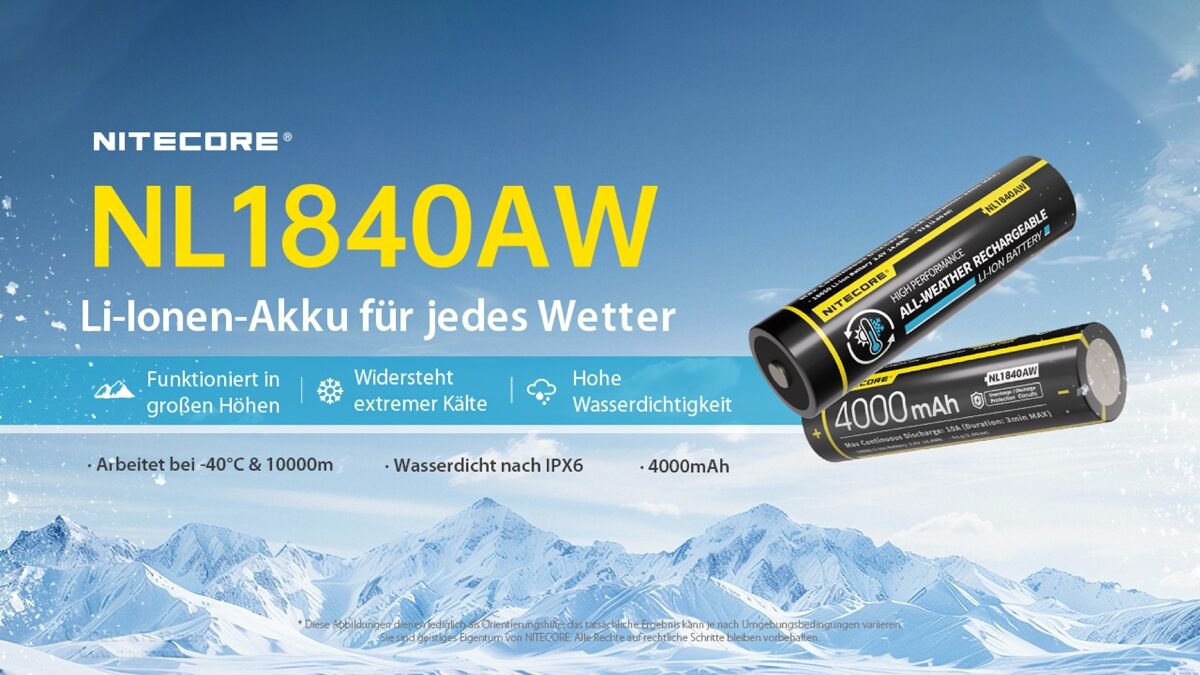 Nitecore Li-Ion Akku 18650, 4000mAh, allwetterfähig