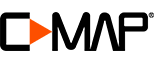 Das schwarze Logo der Marke C-MAP mit einem orangefarbenen Dreieck als Symbol.