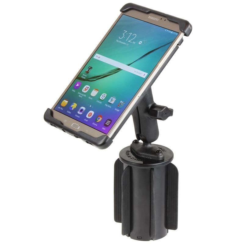 RAM Mounts Fahrzeug-Halterung 8 Zoll Tablets - B-Kugel (1 Zoll), Getränkehalter-Basis, mittlerer Verbindungsarm, Tab-Tite Halteschale