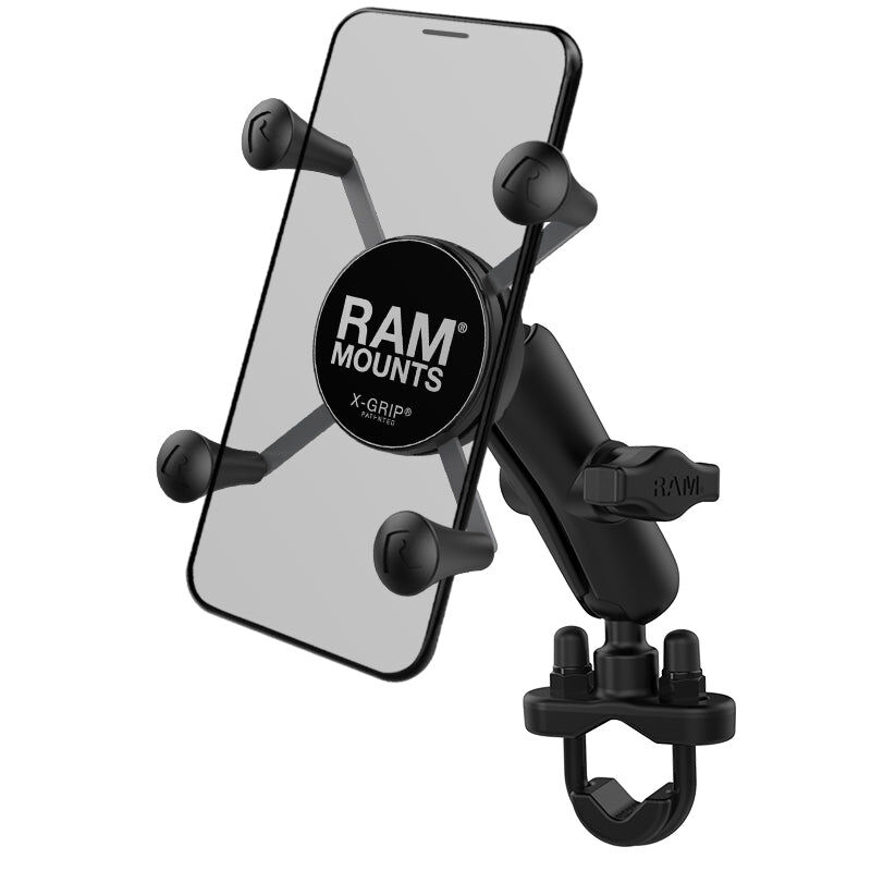 RAM Mounts X-Grip Lenker-Halterung für Smartphones - Bis 82,55 mm Breite - Mittlerer Verbindungsarm - U-Bügel Basis (Durchmesser 12,7 mm bis 31,75 mm) - B-Kugel (1 Zoll)