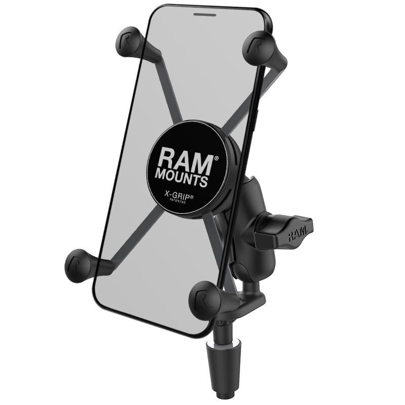 RAM Mounts X-Grip Motorrad-Halterung für Smartphones - Bis 114,3 mm Breite - Kurzer Verbindungsarm - Lenkerkopf-Adapter (Durchmesser 12 mm bis 38 mm) - B-Kugel (1 Zoll) - Schrauben-Set