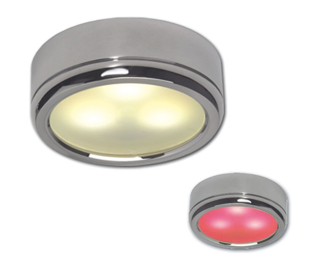 LED-Anbauleuchte D1-3 Slave, chrom-glanz, rot/warmweiß, 10-30V DC, max. 3 W