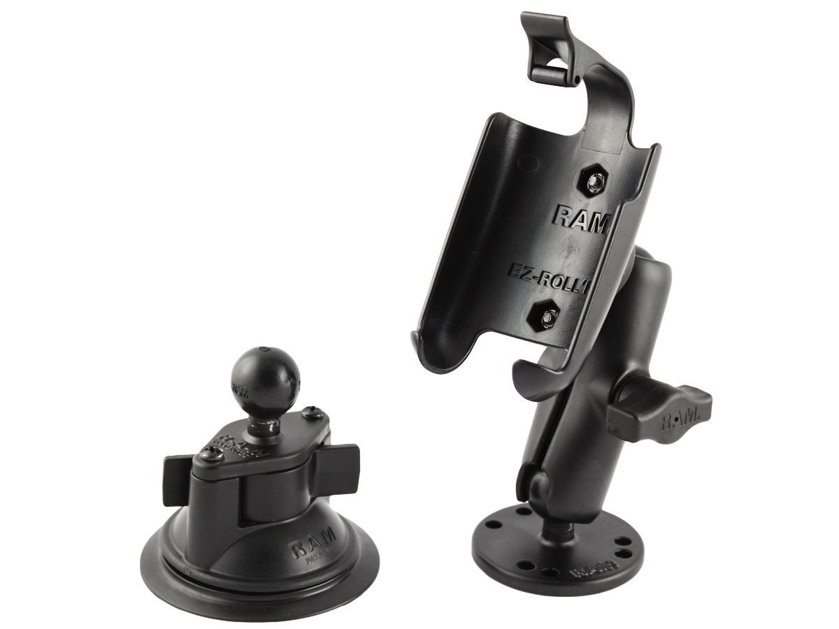 RAM Mounts Aufbau-Set mit Saugfuss Garmin Oregon Geräte - B-Kugel (1 Zoll), runde Basisplatte (AMPS), mittlerer Verbindungsarm, Saugfuss mit Diamond-B