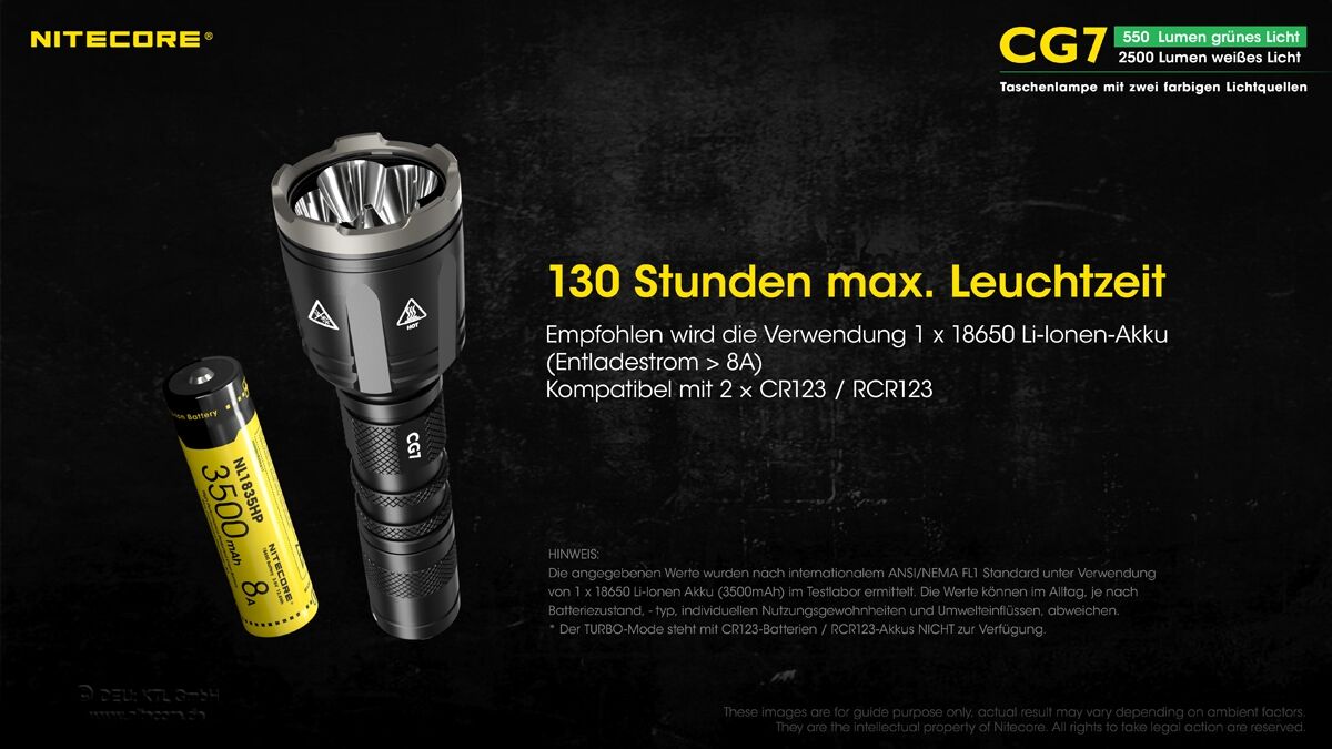 Nitecore Chameleon CG7 - 2500 Lumen Weißlicht, 540 Lumen grünes Licht