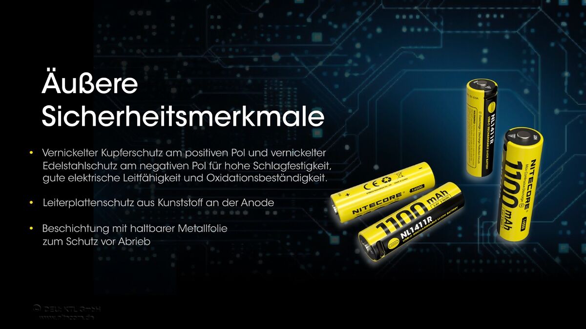 Nitecore Li-Ion Akku 14500, 1100mAh, USB-C, NL1411R