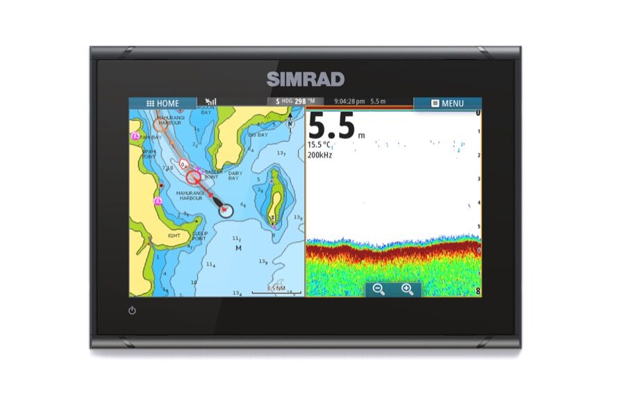 GO9_FF_Mounted_Route_Fish_Simrad-GO9-XSE-Front-Facing-Mount_15307 Simrad Go9 XSE Multifunktionsdisplay 3G Radar Bundle