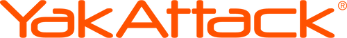 Das orangefarbene Markenlogo von YakAttack auf weißem Hintergrund.