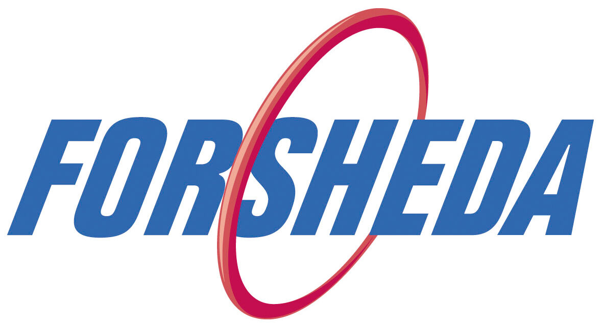 Das blaue Markenlogo von Forsheda wird von einem roten Kreis durchquert.