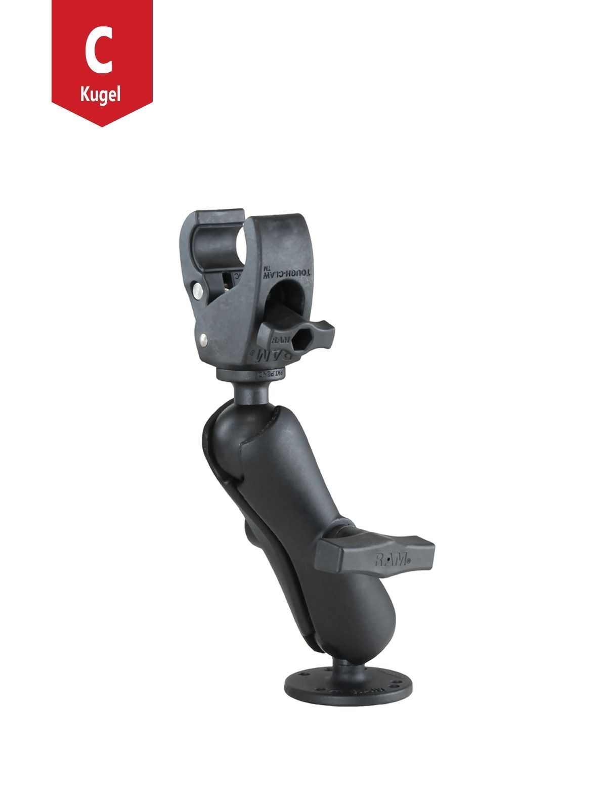 RAM Mounts Tough-Claw Set - C-Kugel (1,5 Zoll), Tough-Claw klein (Durchmesser 15,9-29,0 mm), mittlerer Verbindungsarm (ca. 145 mm)