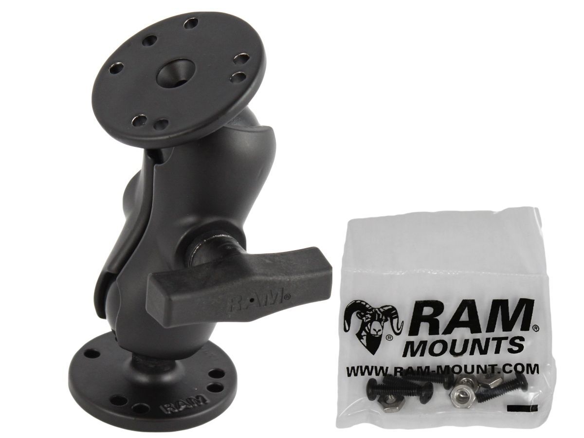 RAM Mounts Aufbau-Set - 2x runde Basisplatte (AMPS), kurzer Verbindungsarm, Schrauben-Set, C-Kugel (1,5 Zoll), im Polybeutel