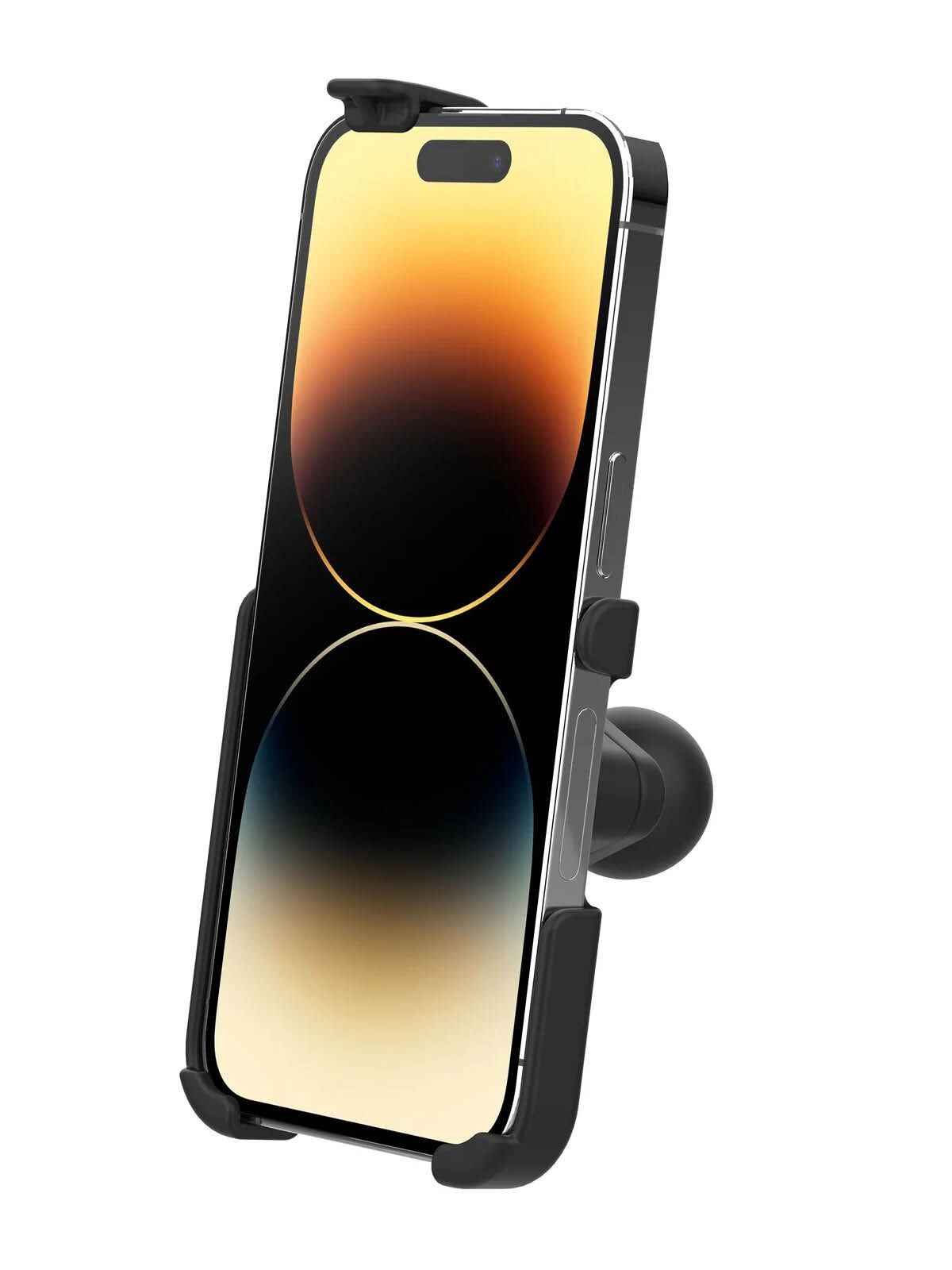 RAM Mounts EZ-Roll'r Form-Fit Halteschale für Apple iPhone 13, 13 Pro, 14, 14 Pro, 15 & 16 - Ohne Schutzhülle - Inkl. Diamond (Trapez) Basiskugel (B-Kugel)
