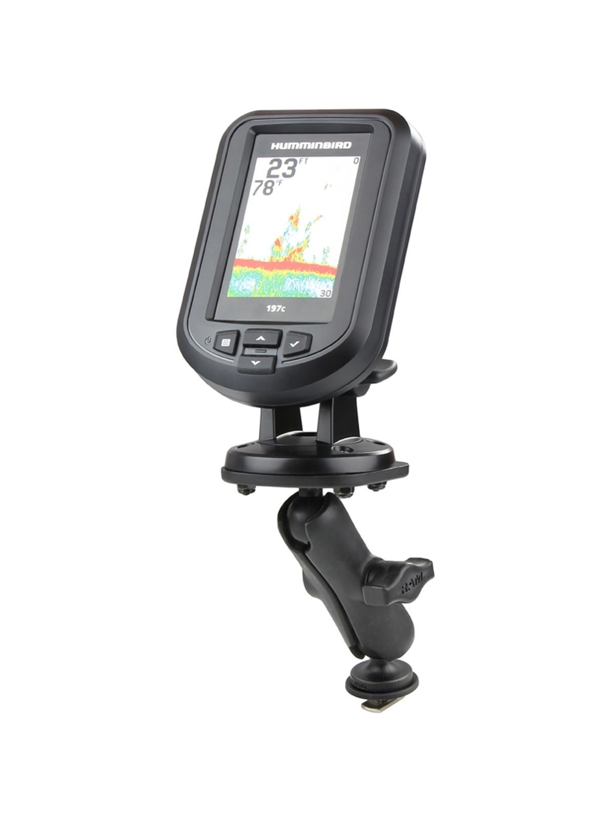 RAM Mounts Marine-Set Humminbird Piranha für Tough-Track Schienen - Kugel mit T-Slot, mittlerer Verbindungsarm, Adapterplatte, B-Kugel (1 Zoll), im Po