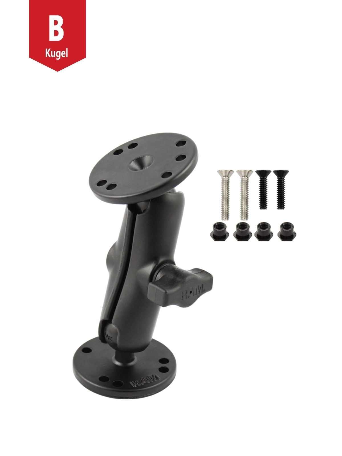 RAM Mounts Marine Aufbau-Set für Garmin StreetPilot 7200 & 7500 - B-Kugel (1 Zoll) - 2x Runde Basisplatten (AMPS) - Mittlerer Verbindungsarm (ca. 94,74 mm) - Schrauben-Set