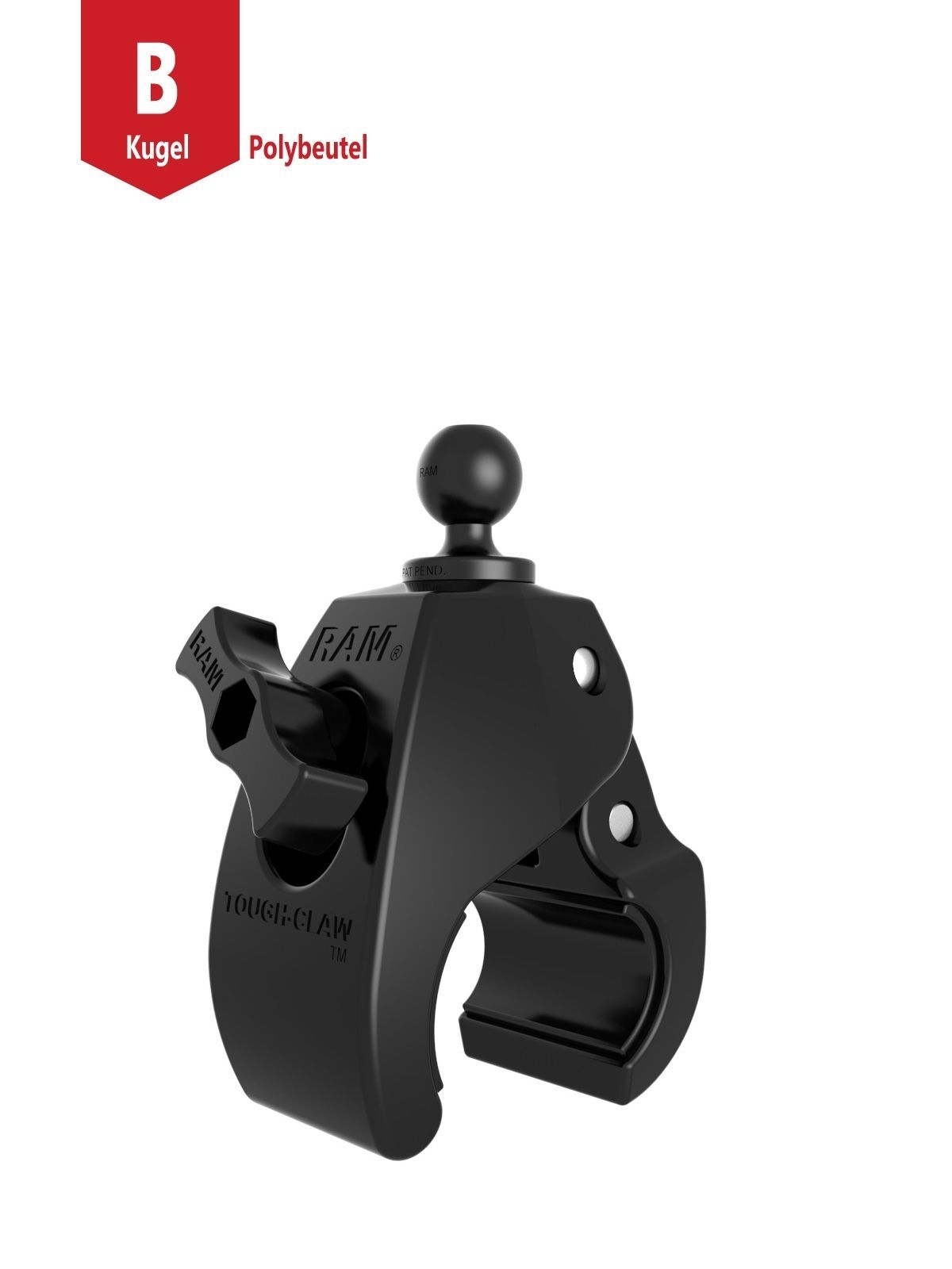 RAM Mounts Tough-Claw Halteklammer (groß) mit Feststellschraube  - B-Kugel (1 Zoll), Durchmesser 25,4-55,9 mm