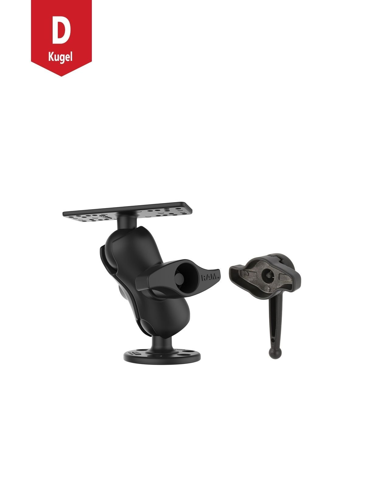 RAM Mounts Marine Aufbau-Set - 158,75x80,8 mm Basisplatte mit D-Kugel (2,25 Zoll), kurzer Verbindungsarm, Verschlusshilfe, runde Basisplatte mit 120°