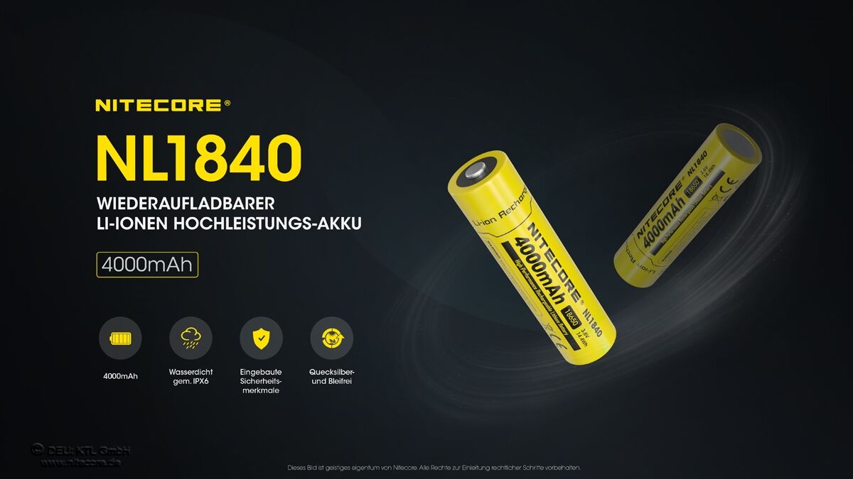 Nitecore Li-Ion Akku 18650, 4000mAh - NL1840