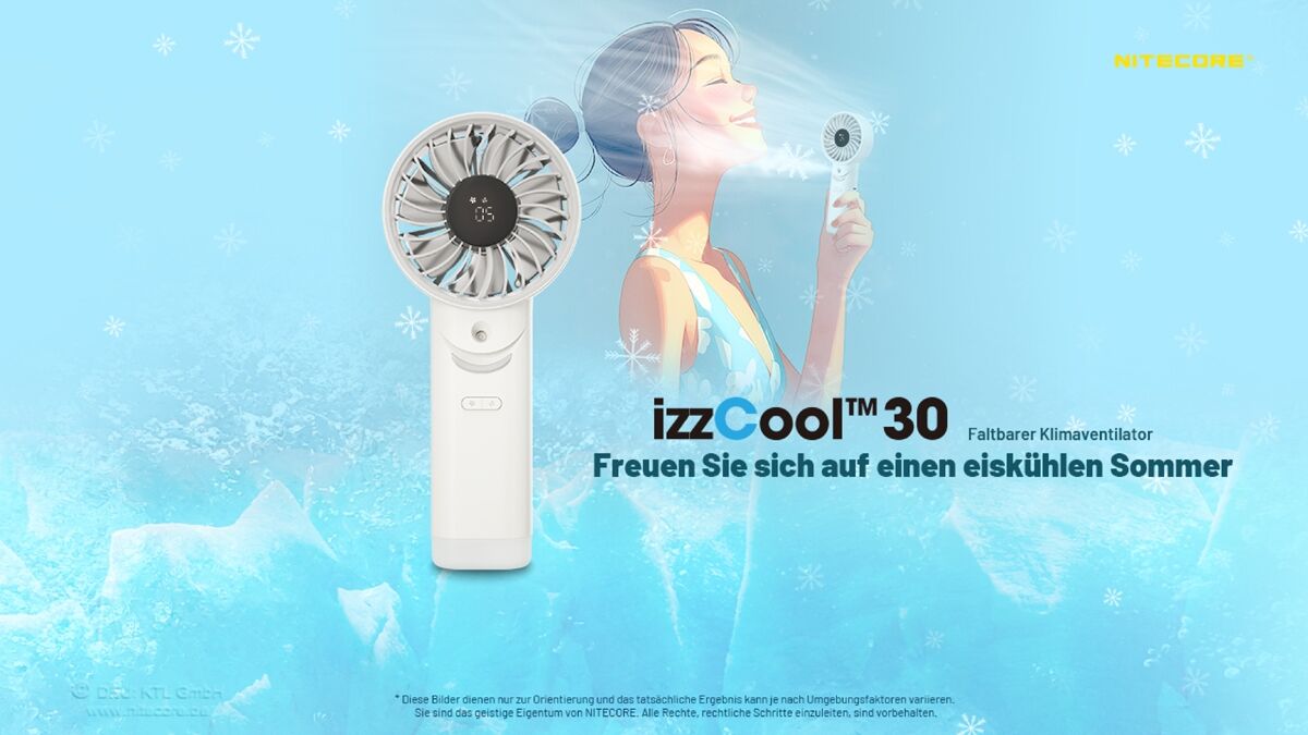 Nitecore izzCool 30 - Handventilator mit Luftbefeuchter, Cloud White
