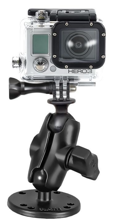 RAM Mounts GoPro Aufbau-Kamerahalterung (kurz) - mit runder Basisplatte (AMPS), B-Kugel (1 Zoll), im Polybeutel