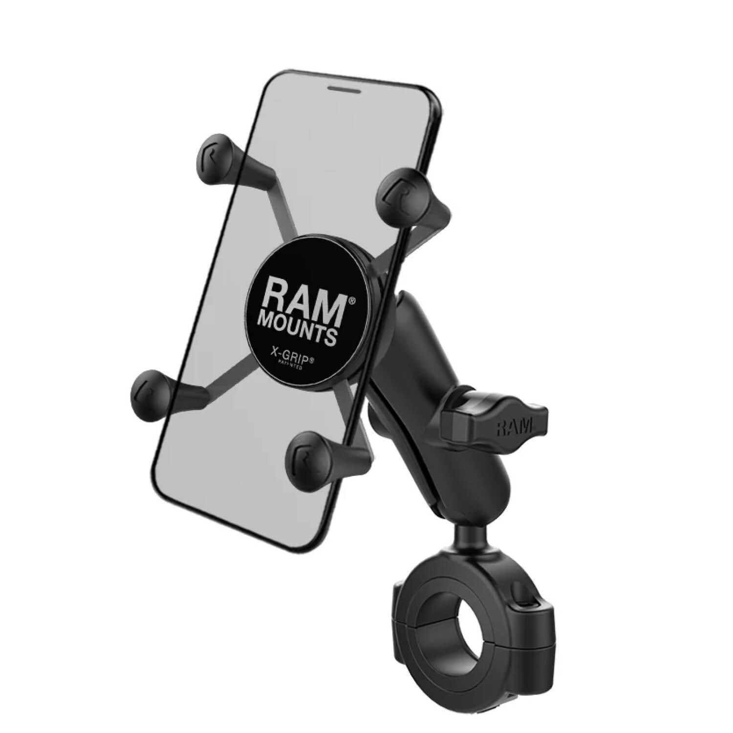 RAM Mounts X-Grip Motorrad-Halterung für Smartphones - Bis 82,55 mm Breite - Mittlerer Verbindungsarm - Große Torque Rohrschelle (Durchmesser 28,57 mm bis 38,1 mm) - B-Kugel (1 Zoll)
