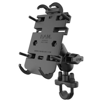 RAM Mounts Universal Lenker-/Rohr-Halterung - B-Kugel (1 Zoll), Rohr-Klemme, kurzer Verbindungsarm, Universal Quick-Grip Halteschale
