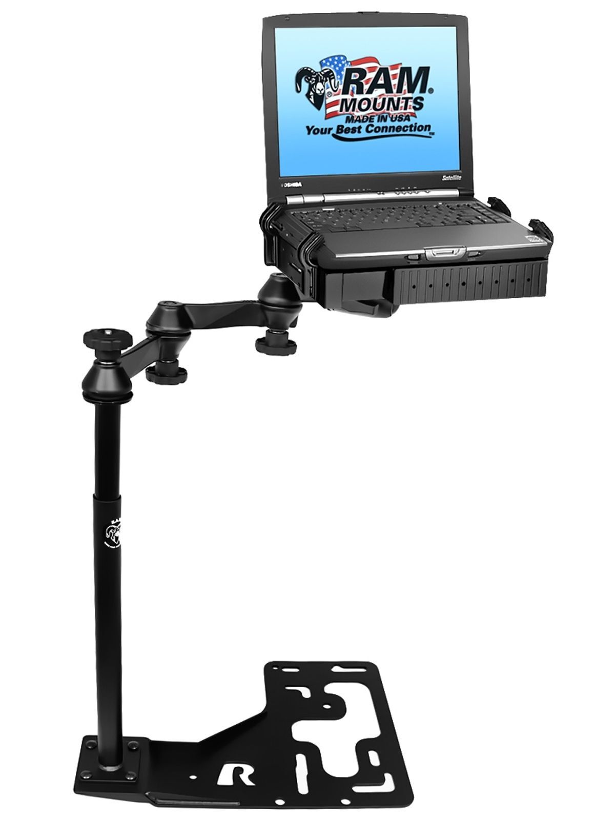 RAM Mounts Universal Laptop-Halterung für LKWs - Fahrzeug-Basis, Doppel-Schwenkarm, Tough-Tray Halteschale